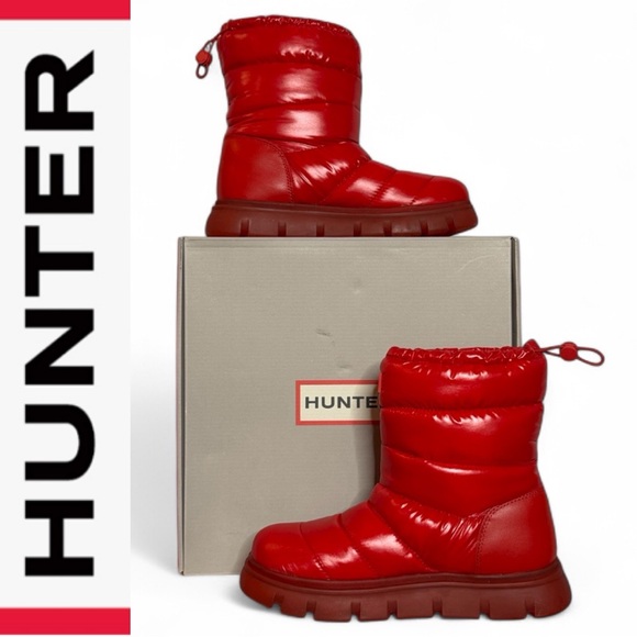 HUNTER MARIBEL INSULATED WATERPROOF MEDIUM RED WOMENS SNOW BOOTIE **NIB** - Picture 1 of 15